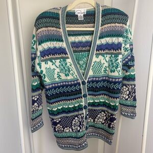 Pappagallo Blue and Green Funky Patterned Cardigan